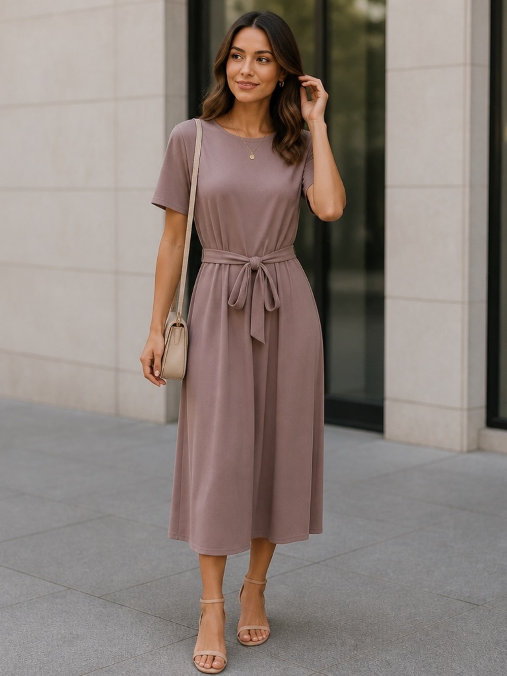 ASOS Womens Tie Belt Dress MIDI T-Shirt Pink Size 6 Short Sleeve Minimalist